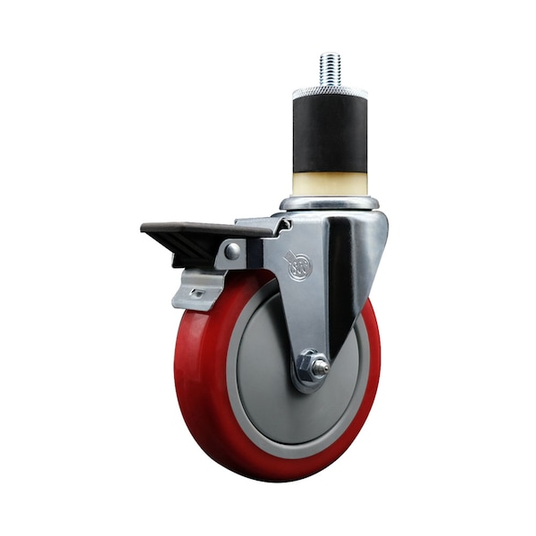5'' Red Poly Swivel 1-7/8'' Expanding Stem Caster with Brake